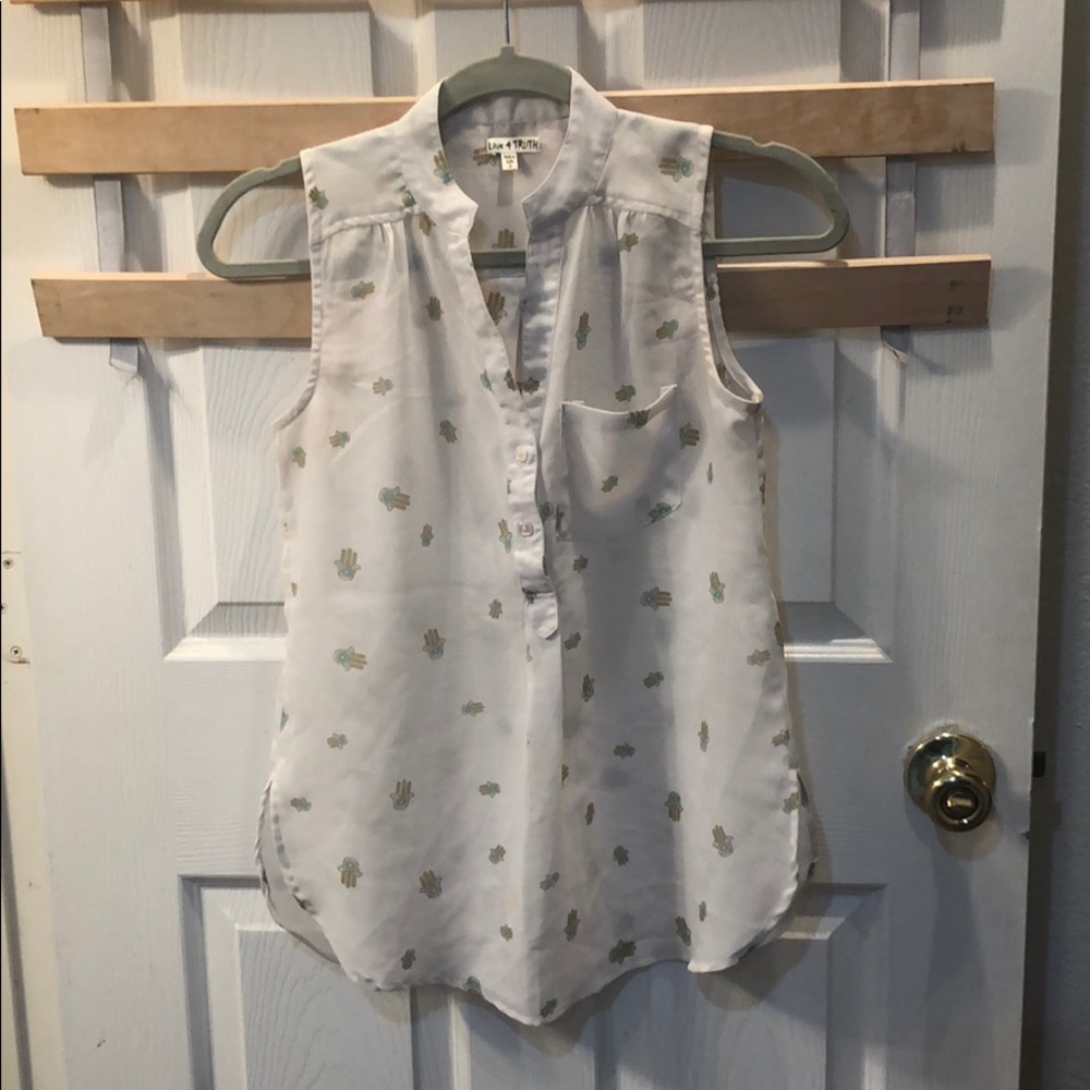 Sleeve Cream Blouse with Hamsa pattern